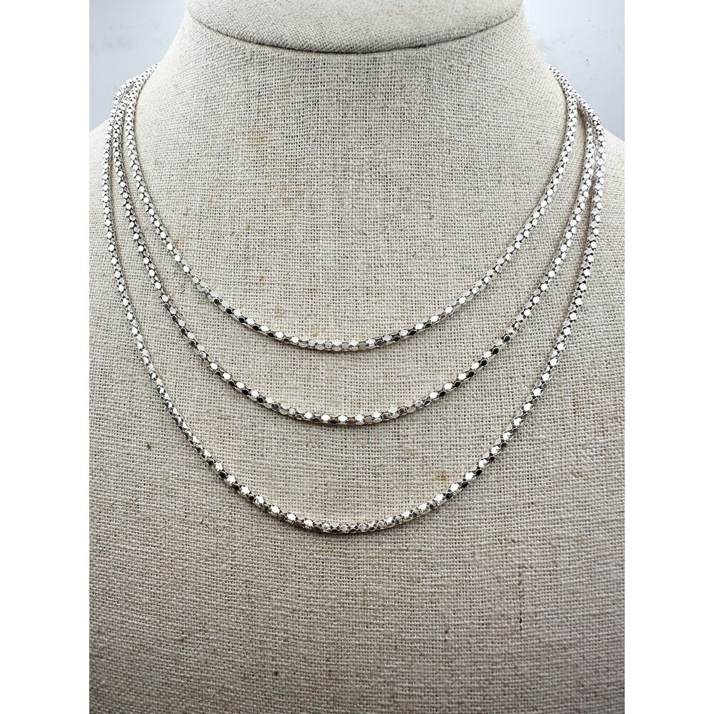 925 Italy Sterling Silver Triple Strand Popcorn Chain Necklace 16”